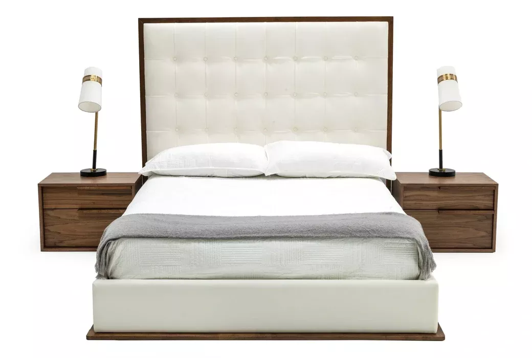 Amberlie - White Vegan Leather & Walnut Bed