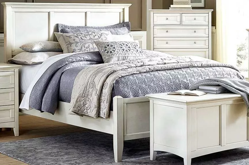 A-America Northlake White Linen Queen Panel Bed