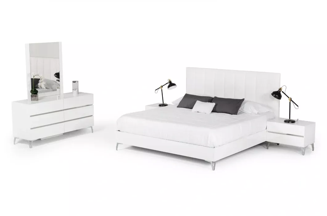 Angela - Italian Modern White Eco Leather Bedroom Set