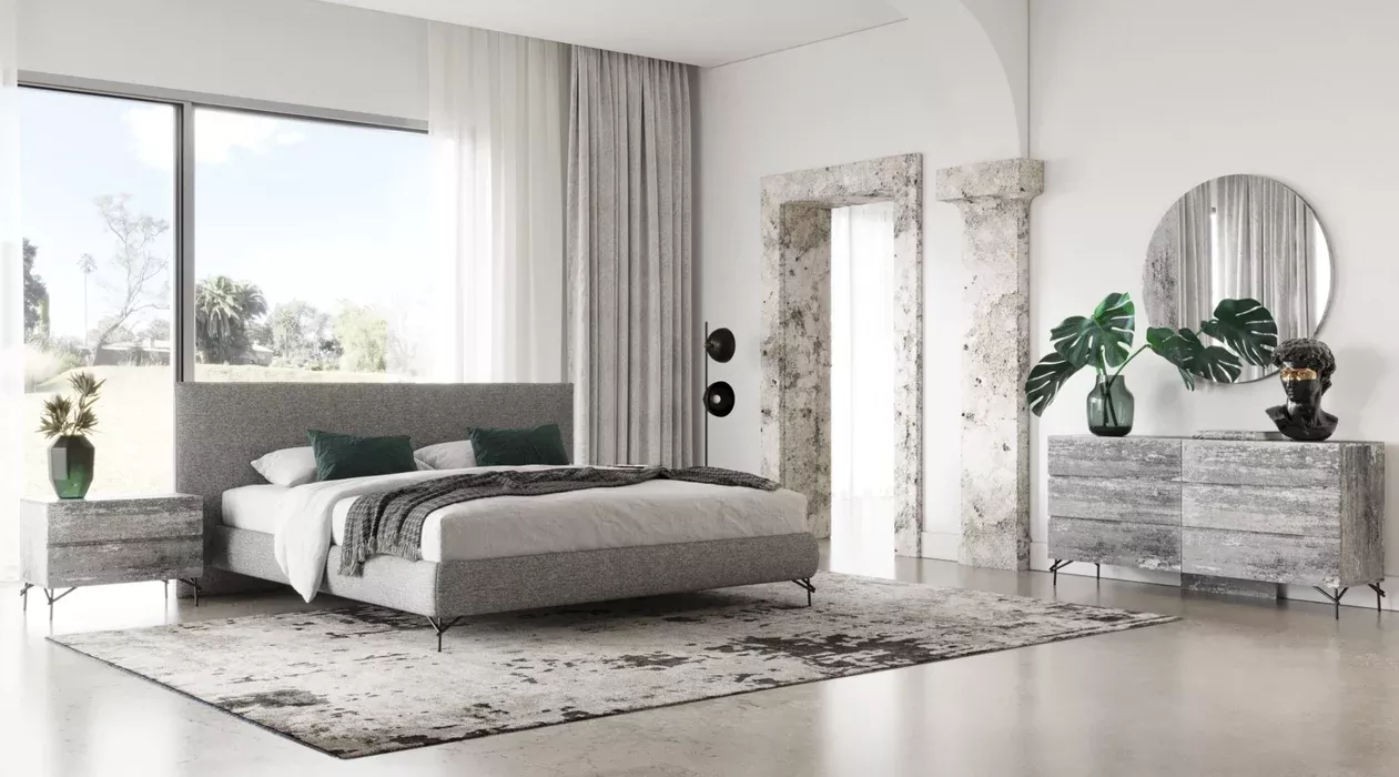 Aria - Italian Modern Grey Fabric Bed