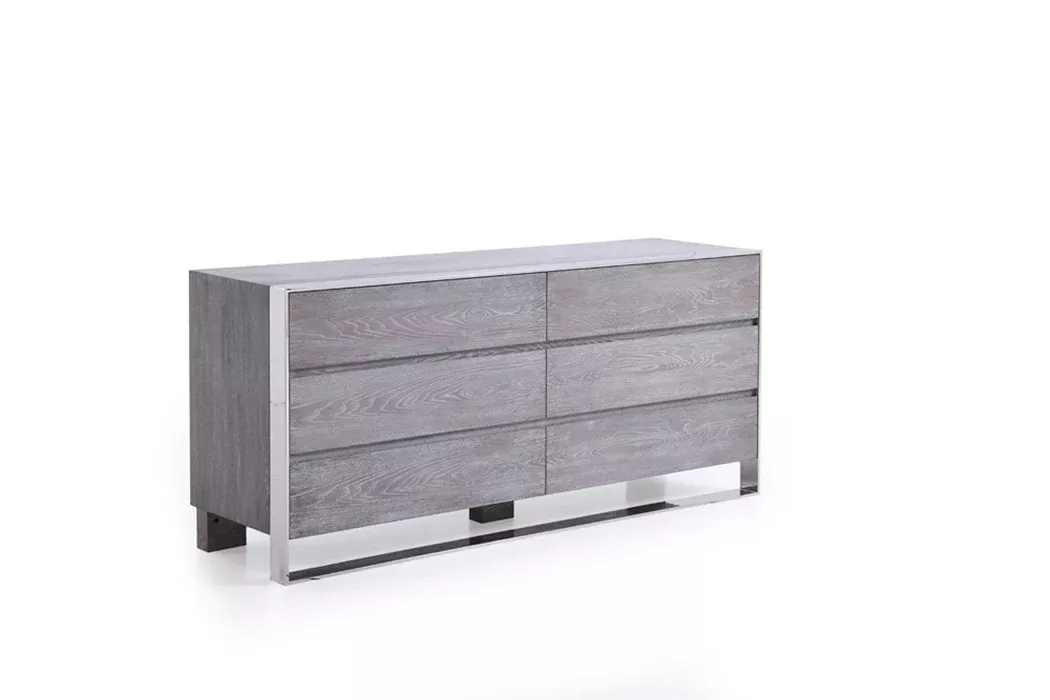 Arlene Modern Grey Elm & Stainless Steel Bedroom Set