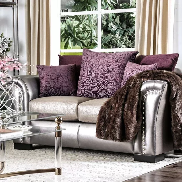 Benigno Love Seat Silver & Gray