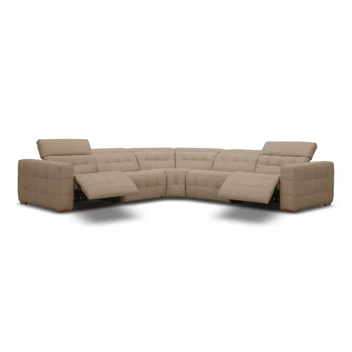 Carney - Modern Beige Leather Sectional Sofa + 3 Recliners