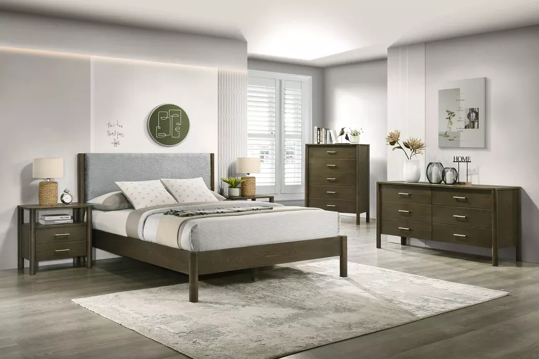 Carolina - Modern Grey Fabric + Wenge Bedroom Set