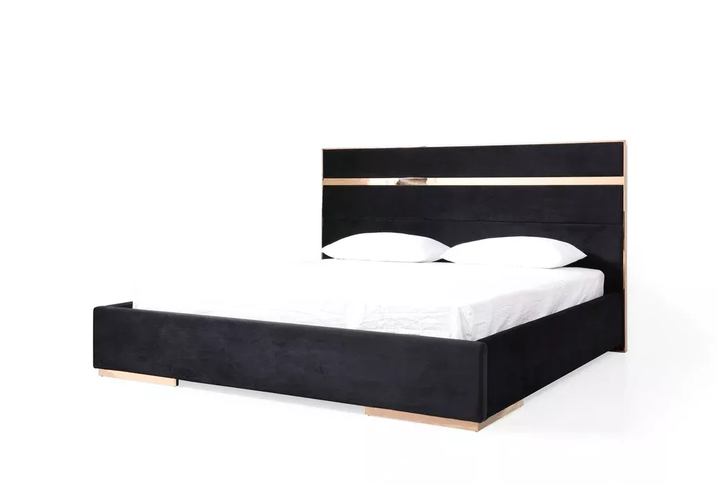 Cartier - Modern Black + Rose Gold Bed + Nightstands