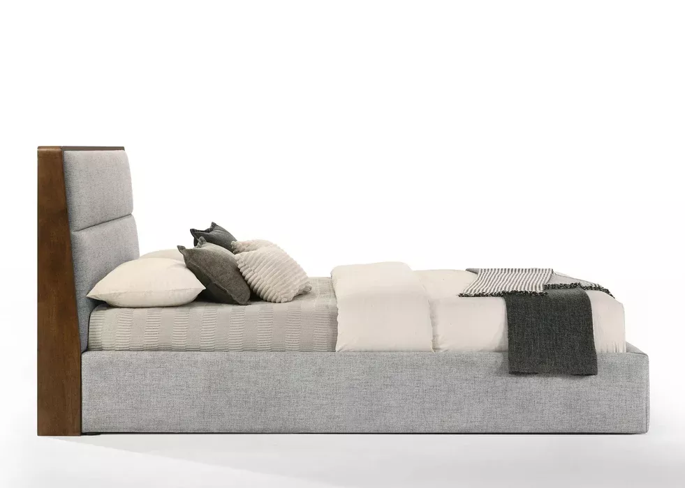 Dustin - Modern Grey Fabric & Walnut Trimmed Bedroom Set