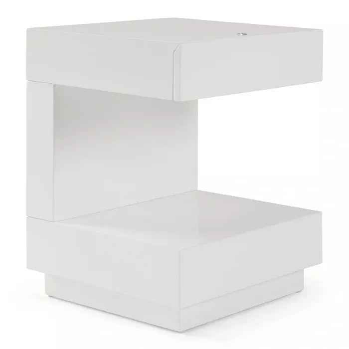 Esso Modern White Glossy Tall Nightstand
