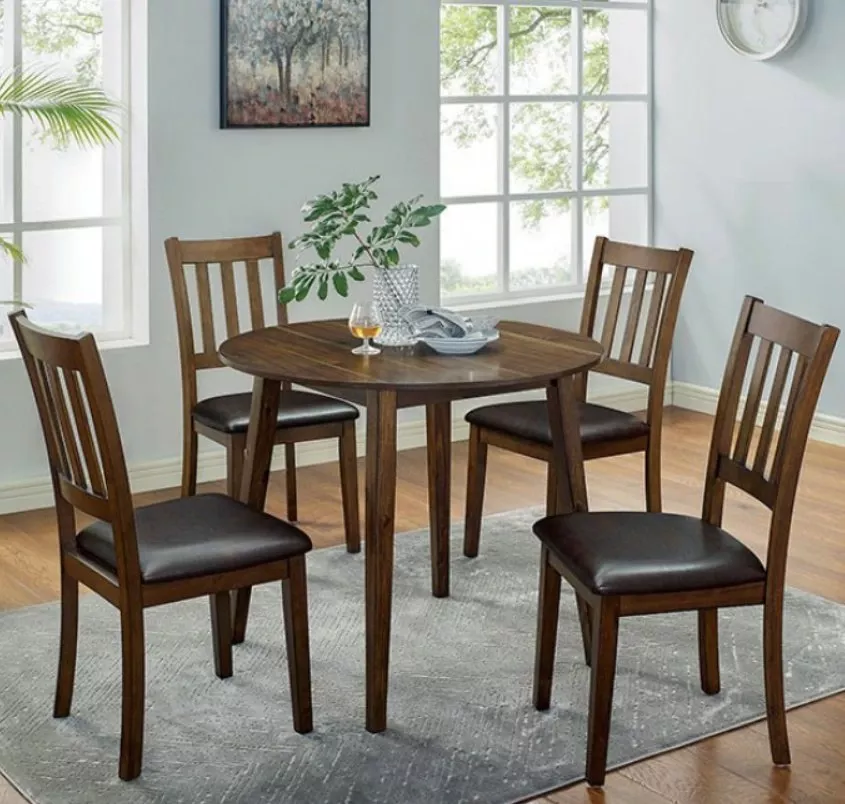 Furniture of America Blackwood 5-Piece Dark Brown/Walnut Round Table Set