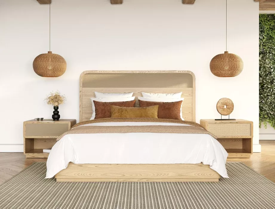 Gavin - Modern Natural Ash + Rattan 4-Piece Bedroom Set