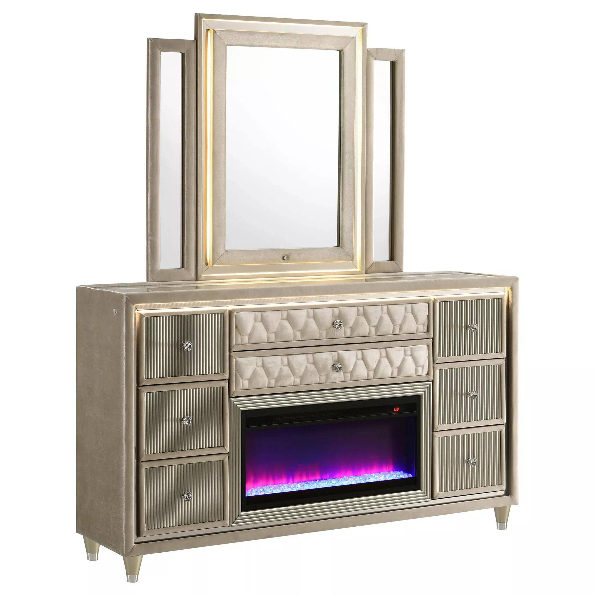 Lorient LED Dresser with LED Mirror and Flame Visualizer