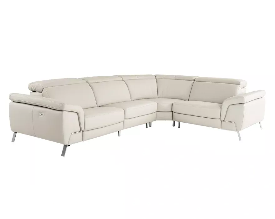 Mini Wonder - Italian Modern Grey Leather Sectional Sofa with Left Facing Recliner