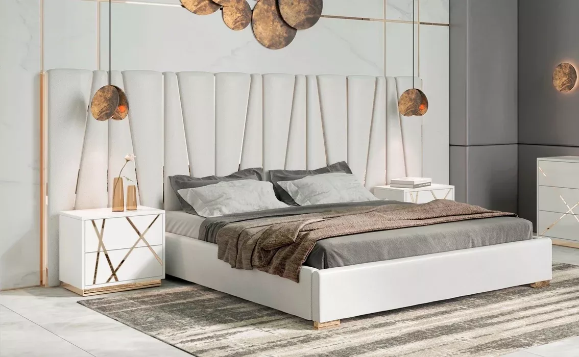 Nixa - Modern White + Gold 4-Piece Bedroom Set