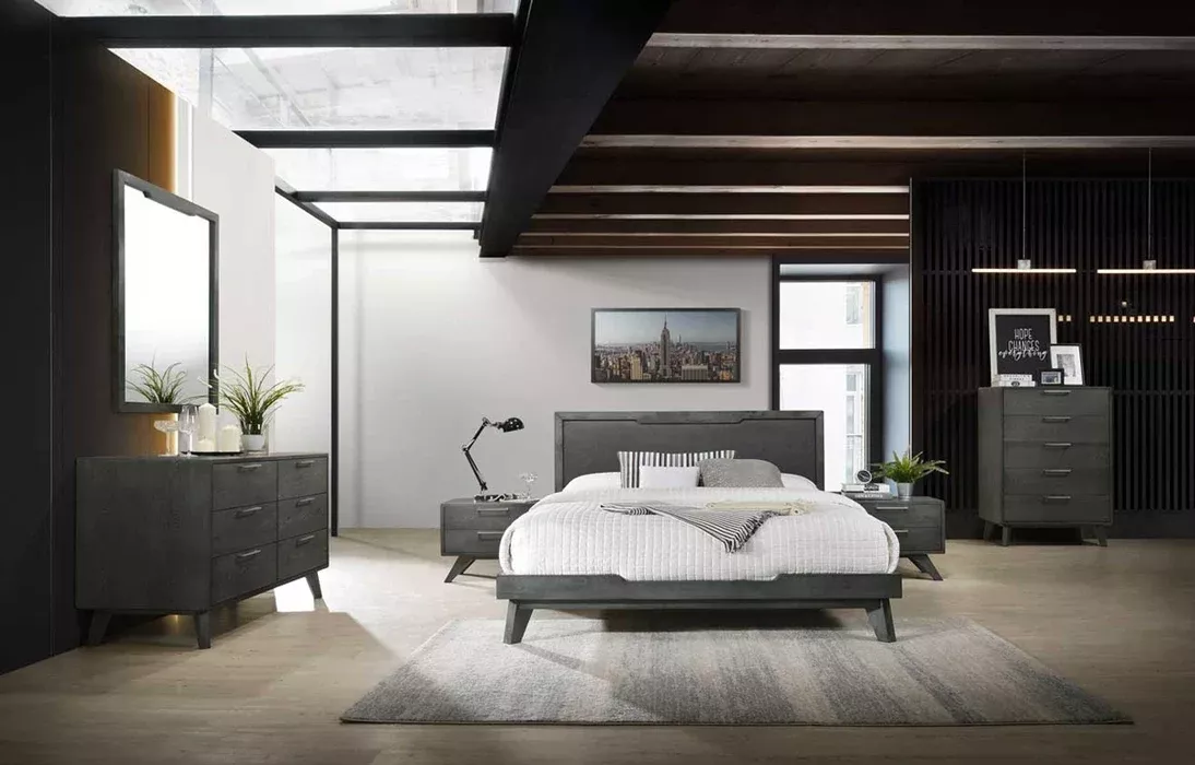 Soria Modern Grey Wash Bedroom Set