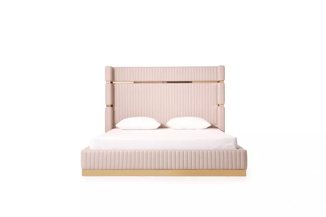 Sterling Modern Beige + Gold Bed + Nightstands