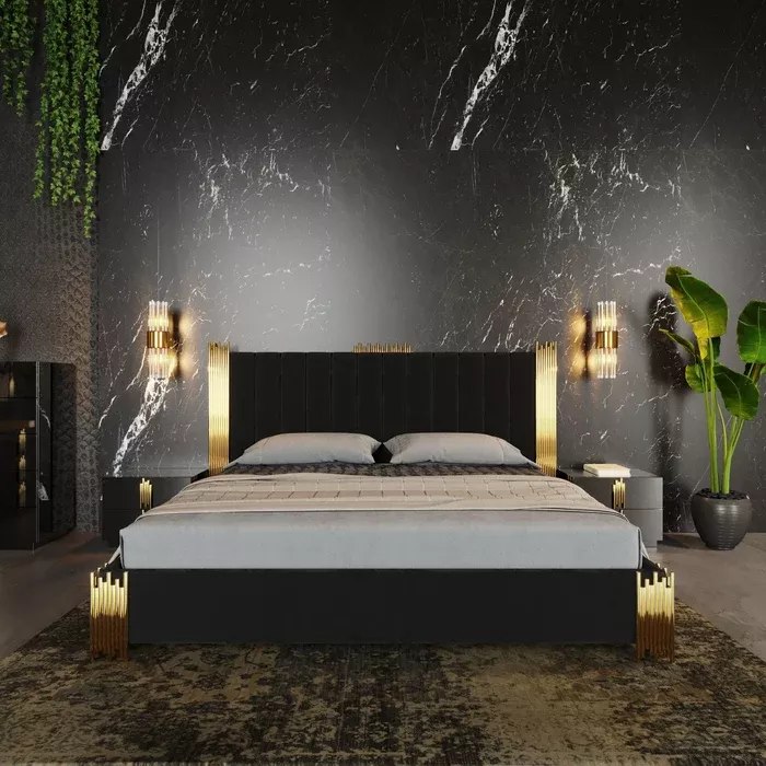 Token Modern Black & Gold 4-Piece Bedroom Set