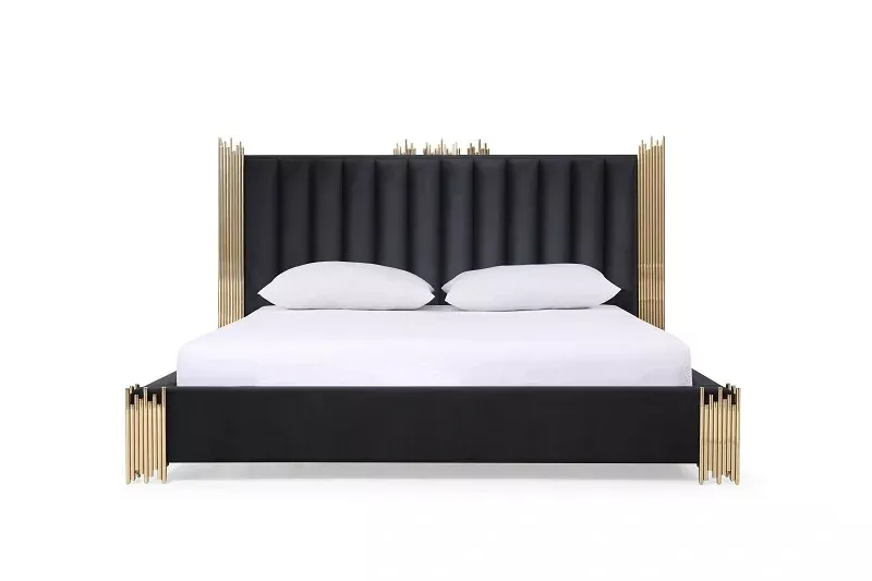 Token - Modern Black + Gold Bed + Nightstands
