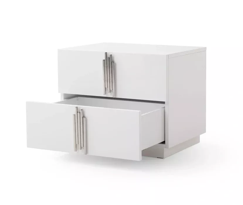 Token - Modern White + Stainless Steel Bed + Nightstands