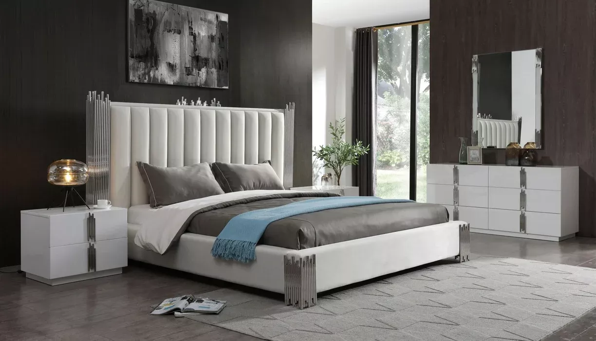 Token - Modern White + Stainless Steel Bed