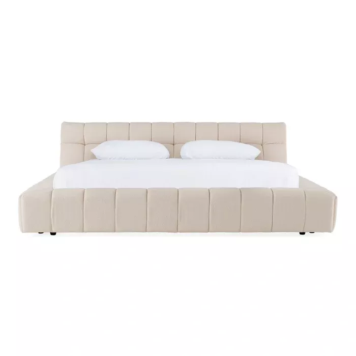 Tyree + Brooklyn - Modern Off-White Fabric + Walnut 4-Piece Bedroom Set