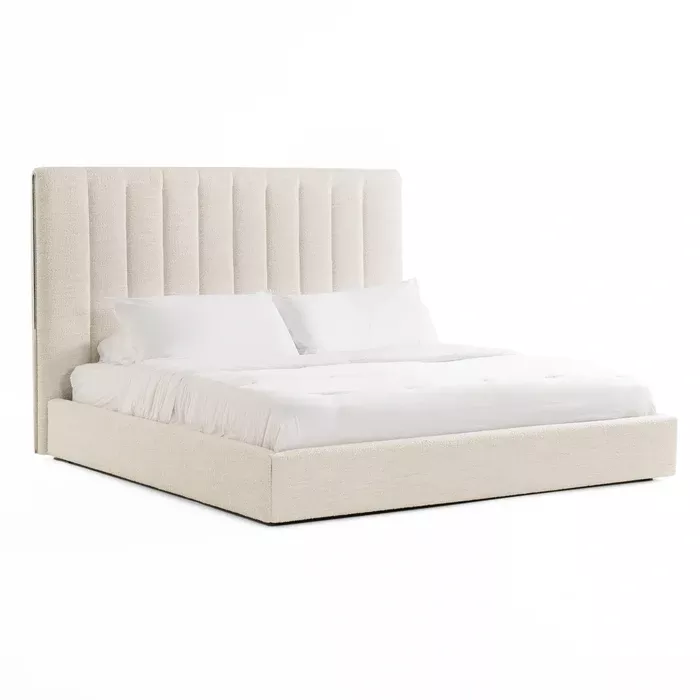 Valhalla + Lorenzo - Modern White Fabric + Light Oak 4-Piece Bedroom Set