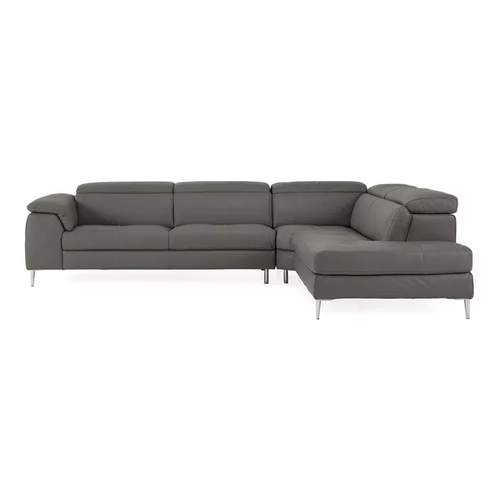 Viola - Italian Contemporary Blue-Grey Leather Right Facing Sectional Sofa