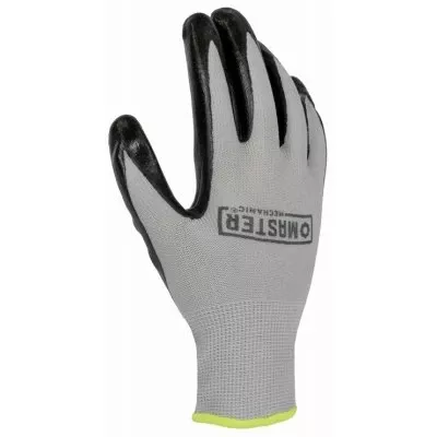 Work Gloves, Nitrile-Coated, Polyester Shell, Black/Gray, Men's Large, 5-Pk.
