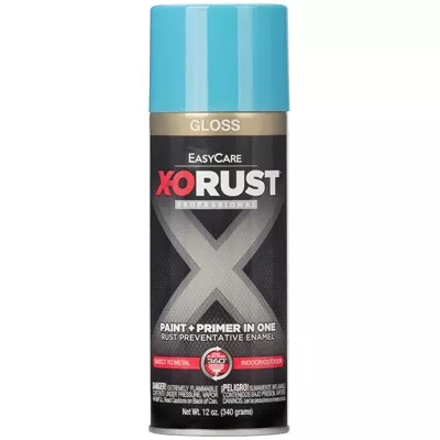 X-O Rust Anti-Rust Enamel Spray Paint & Primer, Light Blue Gloss, 12 Oz.