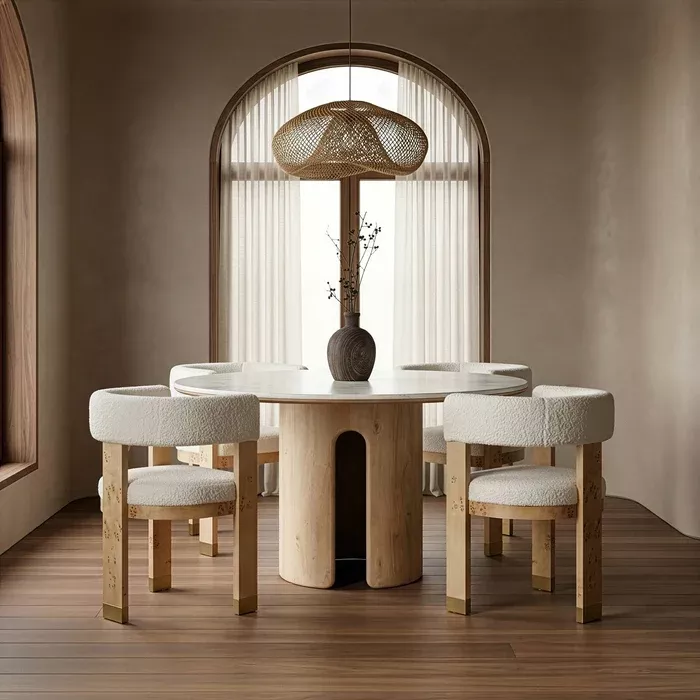 Zorhan - Modern White Marble + Mango Round Dining Table